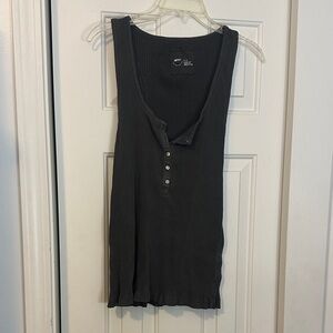 aerie Dark Gray Ribbed Henley Tank